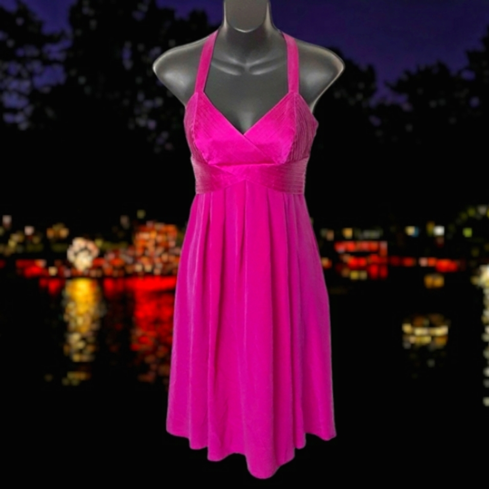 DONNA MORGAN Magenta Pink Silk Crisscross Mini Dress Sleeveless